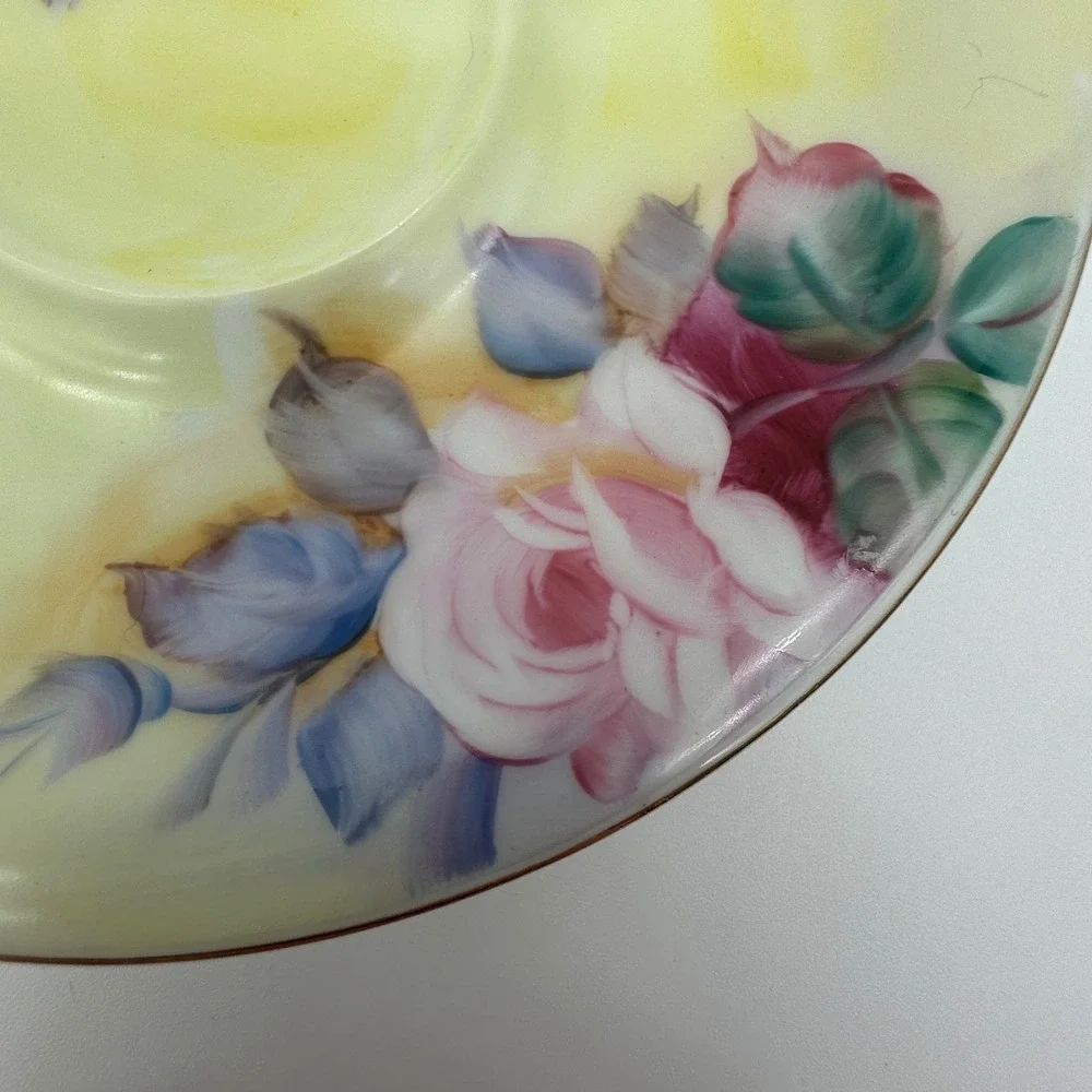 Lefton China Hand Painted Rose Teacup and Saucer Set CY222 Pink Yellow Gold Trim